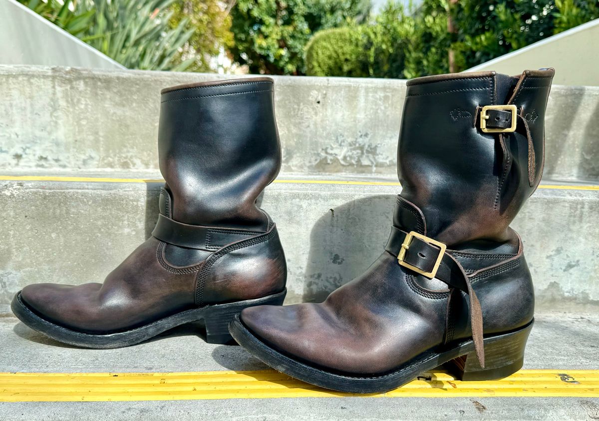 Photo by PatinaTechnodrome on April 6, 2024 of the Role Club Engineer Boots in Horween Black Chromexcel Horsehide.