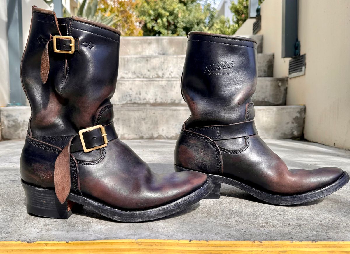 Photo by PatinaTechnodrome on April 6, 2024 of the Role Club Engineer Boots in Horween Black Chromexcel Horsehide.