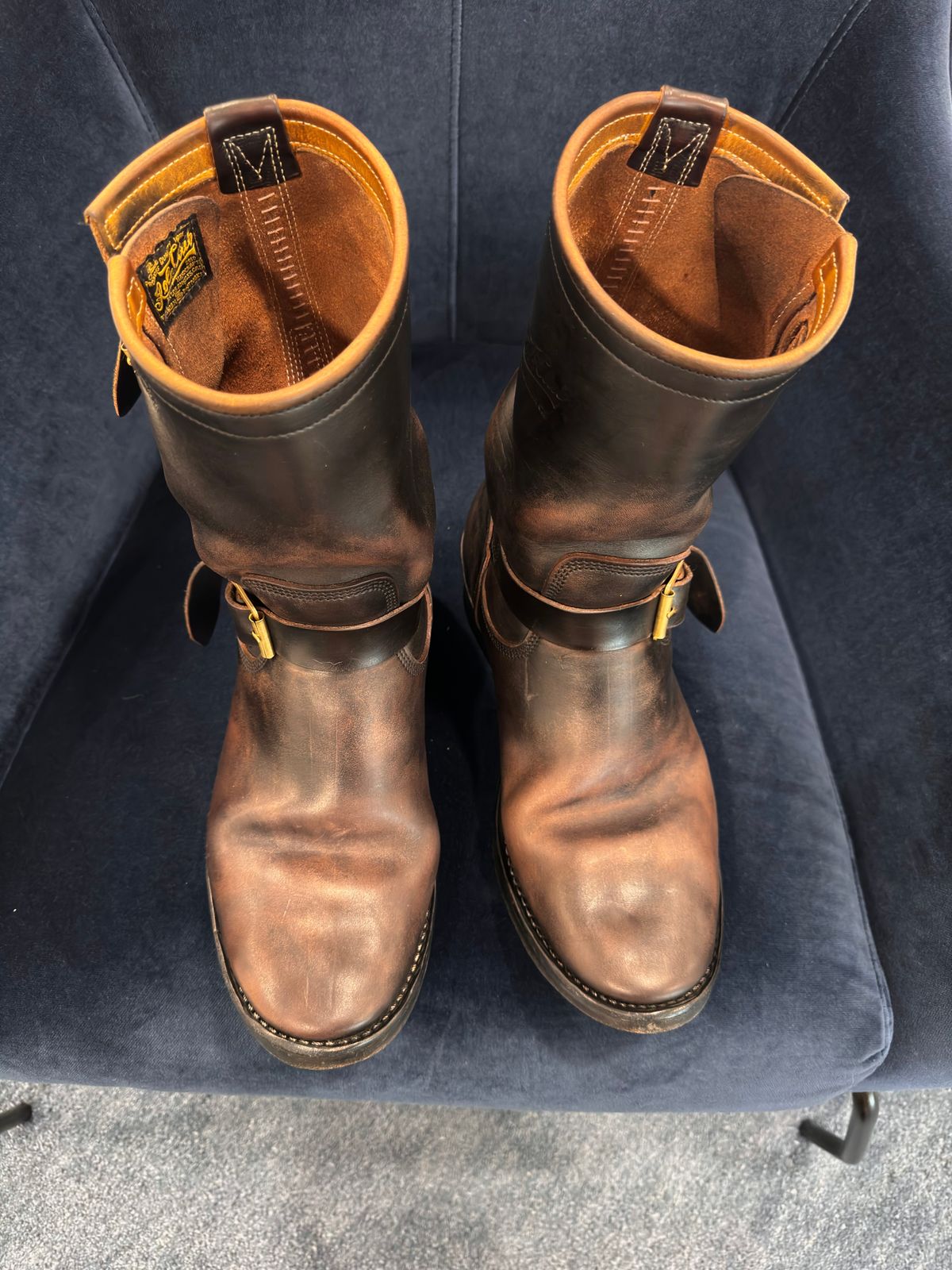 Photo by PatinaTechnodrome on April 5, 2024 of the Role Club Engineer Boots in Horween Black Chromexcel Horsehide.