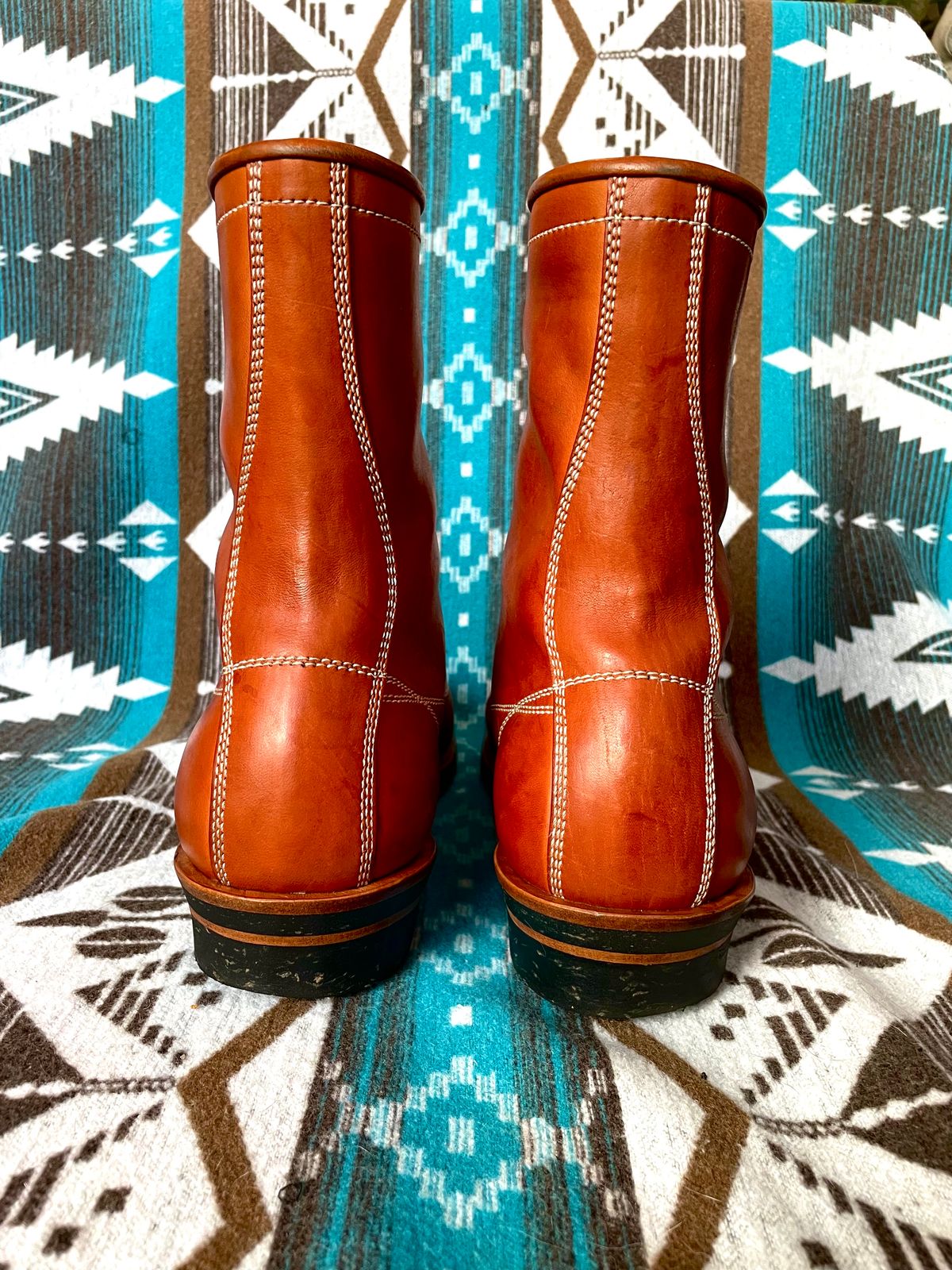 Photo by PatinaTechnodrome on February 3, 2023 of the Flame Panda Monkey Boot in Maryam Natural Horsebutt.