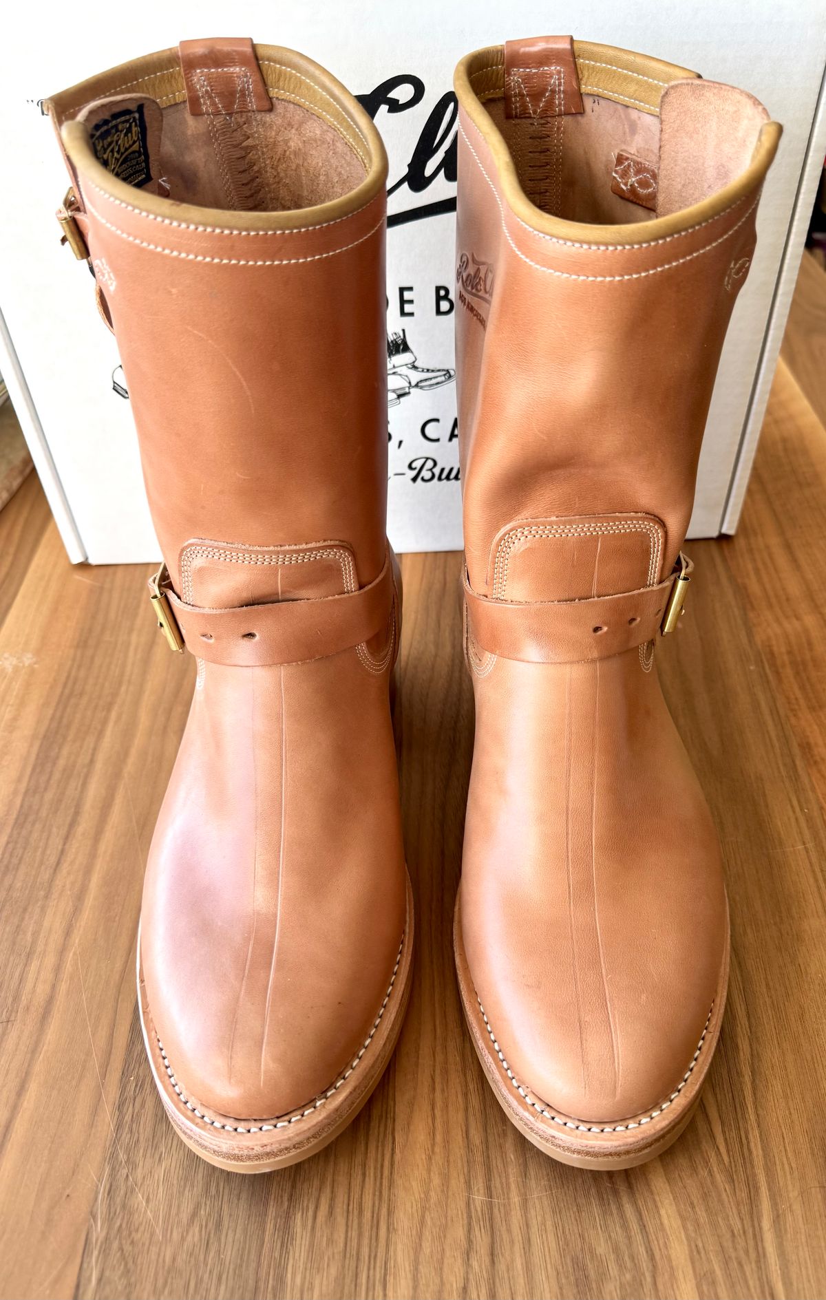 Photo by PatinaTechnodrome on October 16, 2025 of the Role Club Engineer Boots in Natural Italian Horsehide.