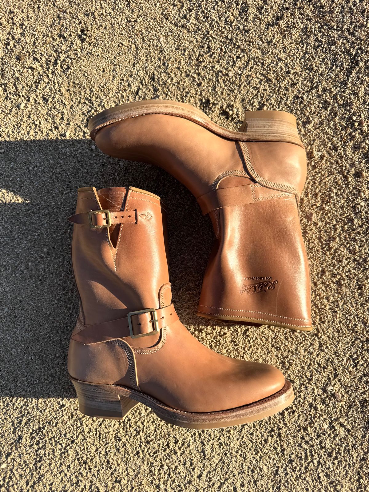 Photo by PatinaTechnodrome on October 31, 2025 of the Role Club Engineer Boots in Natural Italian Horsehide.