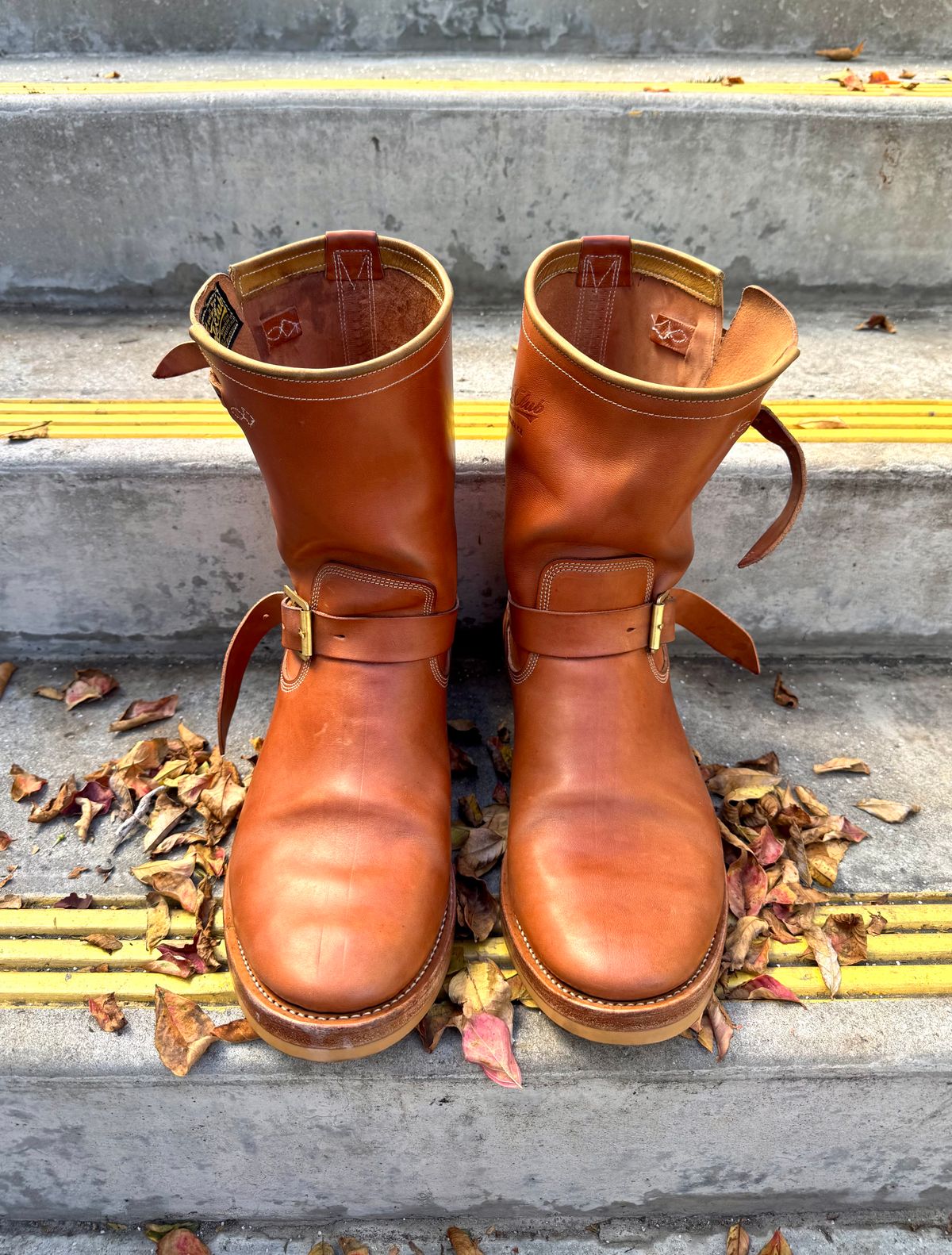 Photo by PatinaTechnodrome on December 4, 2025 of the Role Club Engineer Boots in Natural Italian Horsehide.