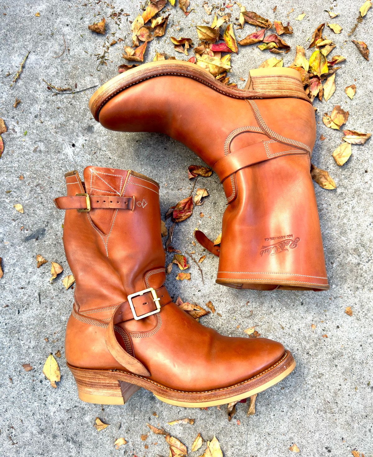 Photo by PatinaTechnodrome on December 4, 2025 of the Role Club Engineer Boots in Natural Italian Horsehide.