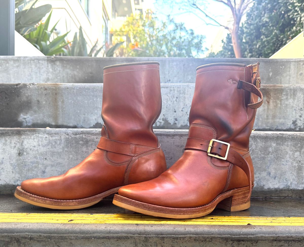 Photo by PatinaTechnodrome on January 4, 2026 of the Role Club Engineer Boots in Natural Italian Horsehide.