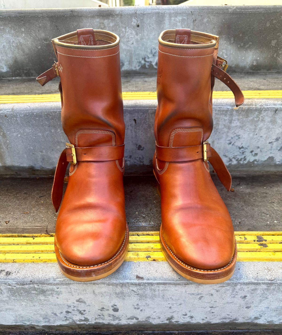 Photo by PatinaTechnodrome on January 4, 2026 of the Role Club Engineer Boots in Natural Italian Horsehide.