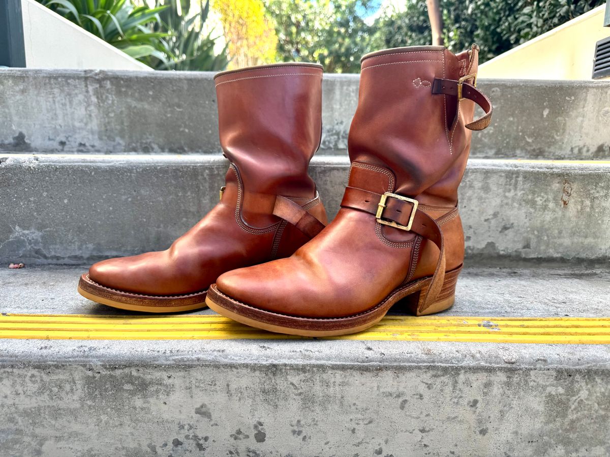 Photo by PatinaTechnodrome on March 5, 2026 of the Role Club Engineer Boots in Natural Italian Horsehide.