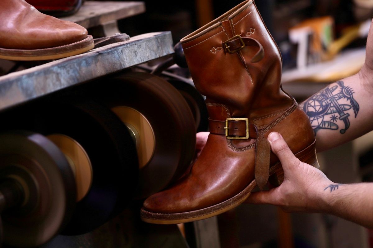 Photo by PatinaTechnodrome on April 4, 2026 of the Role Club Engineer Boots in Natural Italian Horsehide.