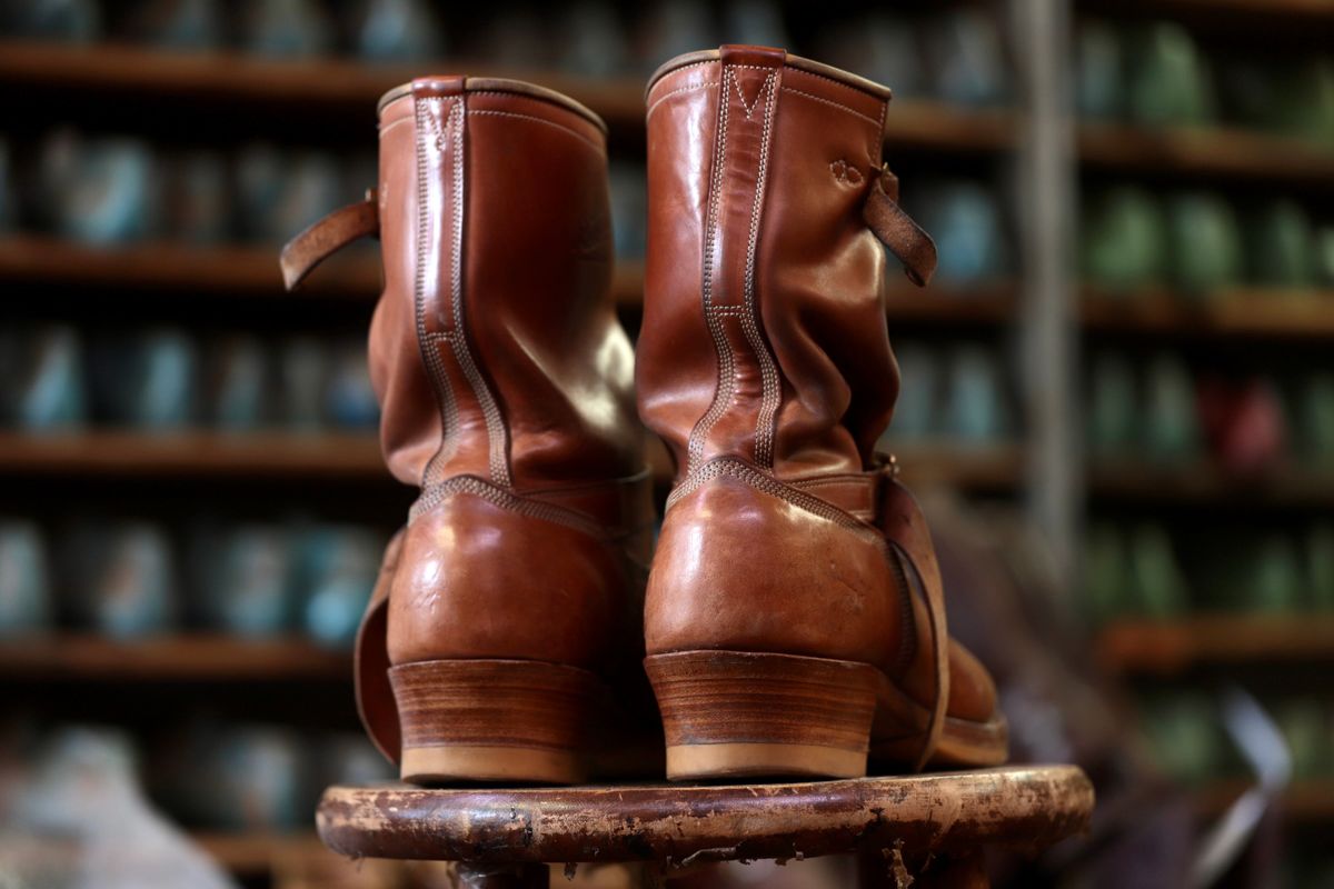 Photo by PatinaTechnodrome on April 4, 2026 of the Role Club Engineer Boots in Natural Italian Horsehide.