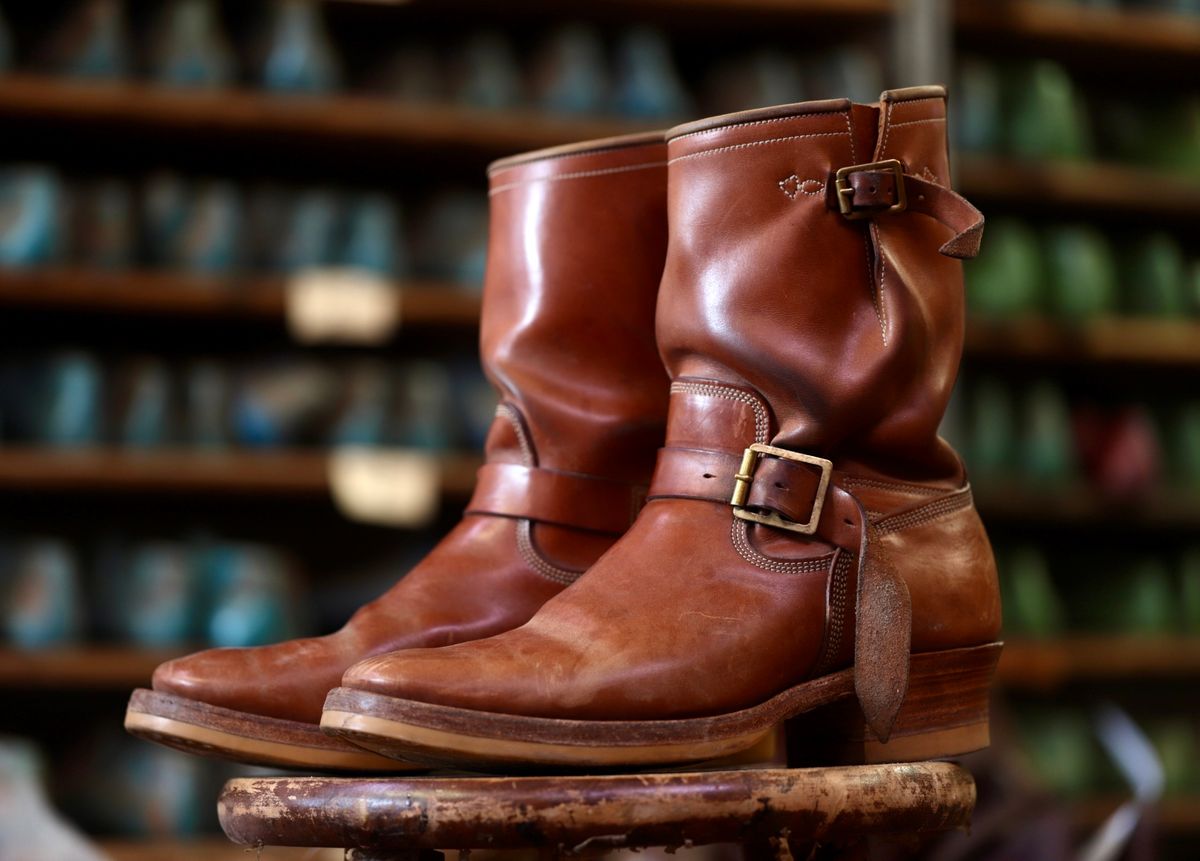 Photo by PatinaTechnodrome on April 4, 2026 of the Role Club Engineer Boots in Natural Italian Horsehide.