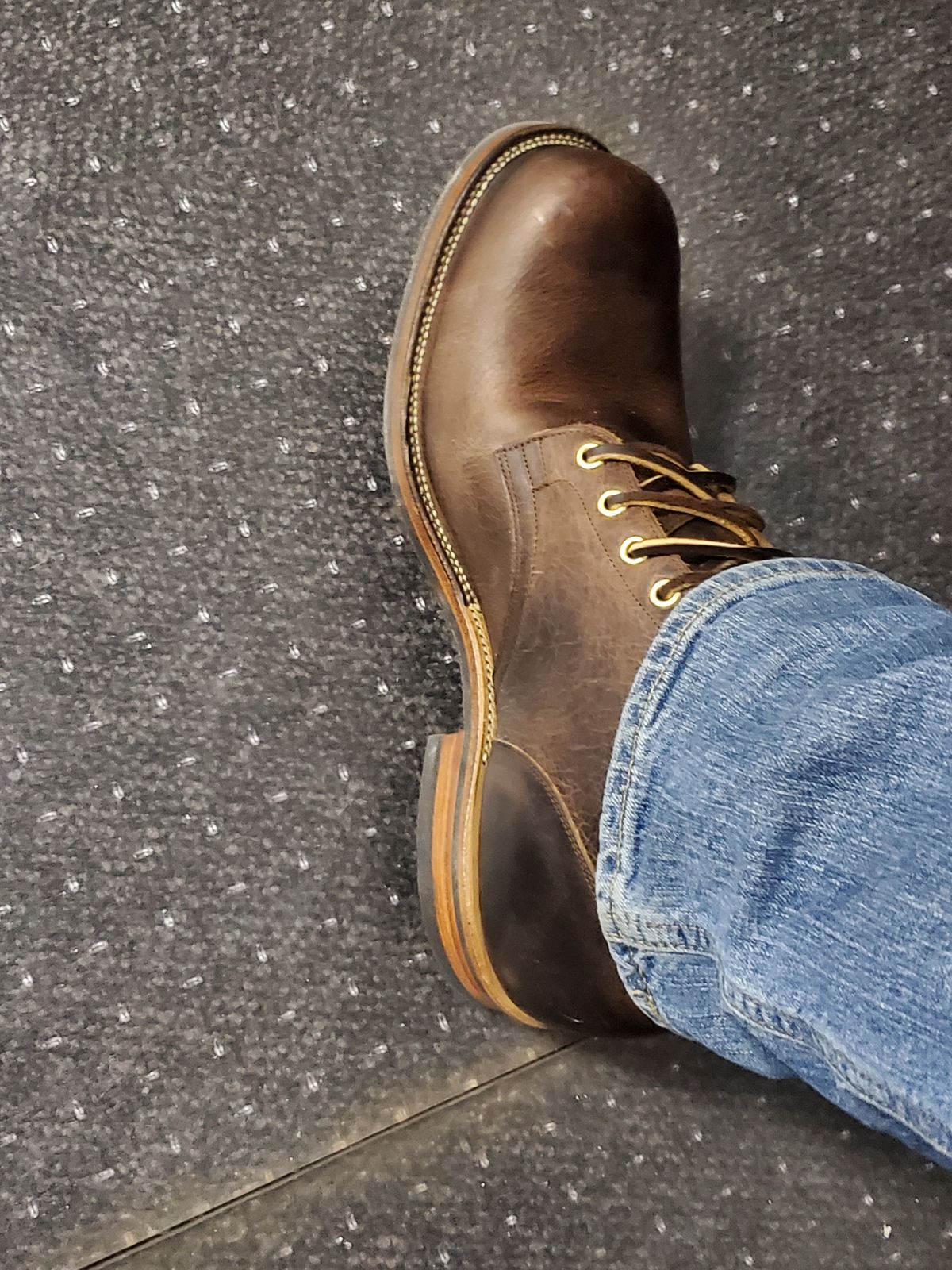 Photo by jdog21 on March 13, 2022 of the Viberg Service Boot in Horween Rowdy Dachshund.