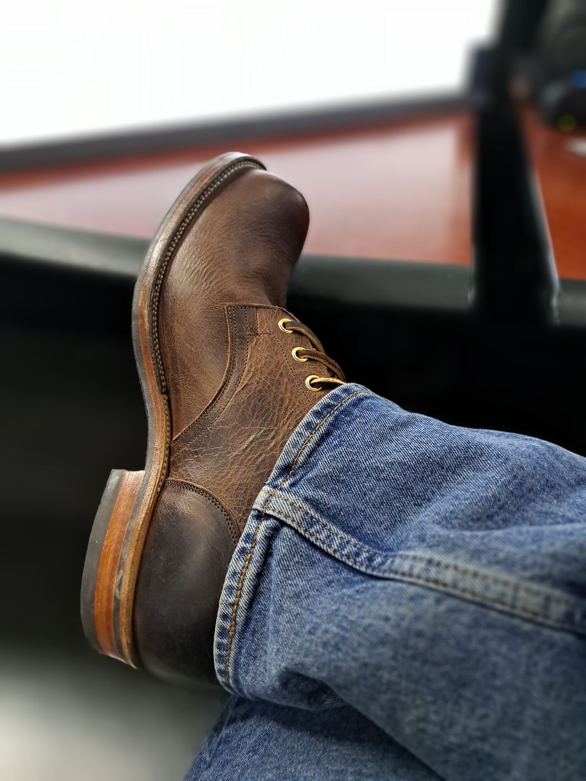 Photo by jdog21 on May 2, 2023 of the Viberg Service Boot in Horween Rowdy Dachshund.