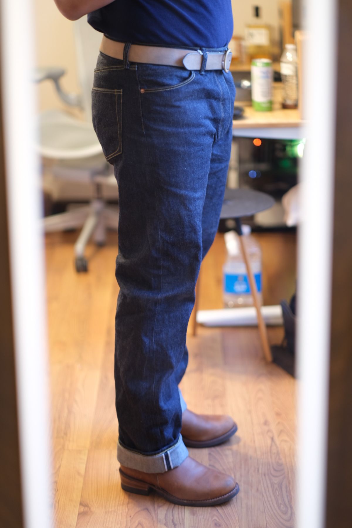 Photo by tlmader on May 12, 2020 of the Roy R01 "Indigo Lovers" in 13.5 oz Blackseed Cone Mills Selvedge Denim.