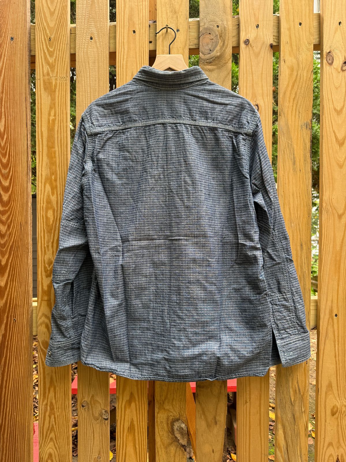 Photo by tlmader on September 27, 2025 of the Left Field NYC Dust Bowl Workshirt in Deadstock 6.5 oz Cone Mills White Oak Dobby Chambray.