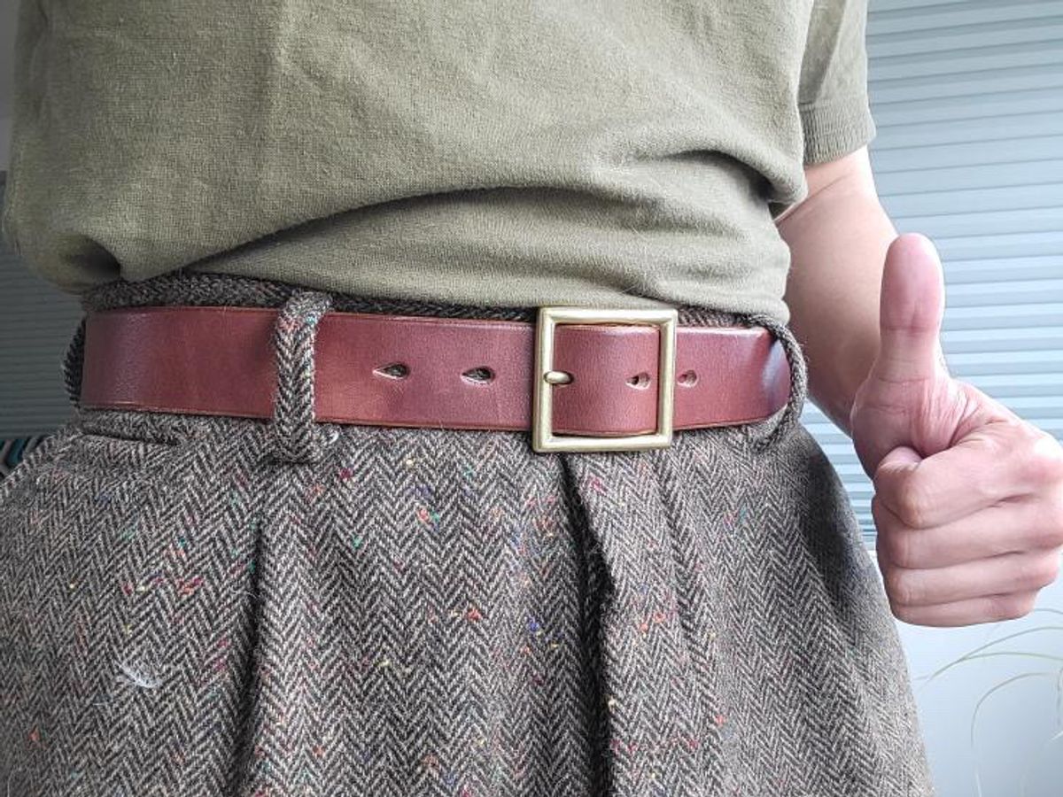 Photo by tlmader on March 30, 2023 of the Wild Frontier Goods Garrison Belt in Shonan Chocolate Saddle Leather.
