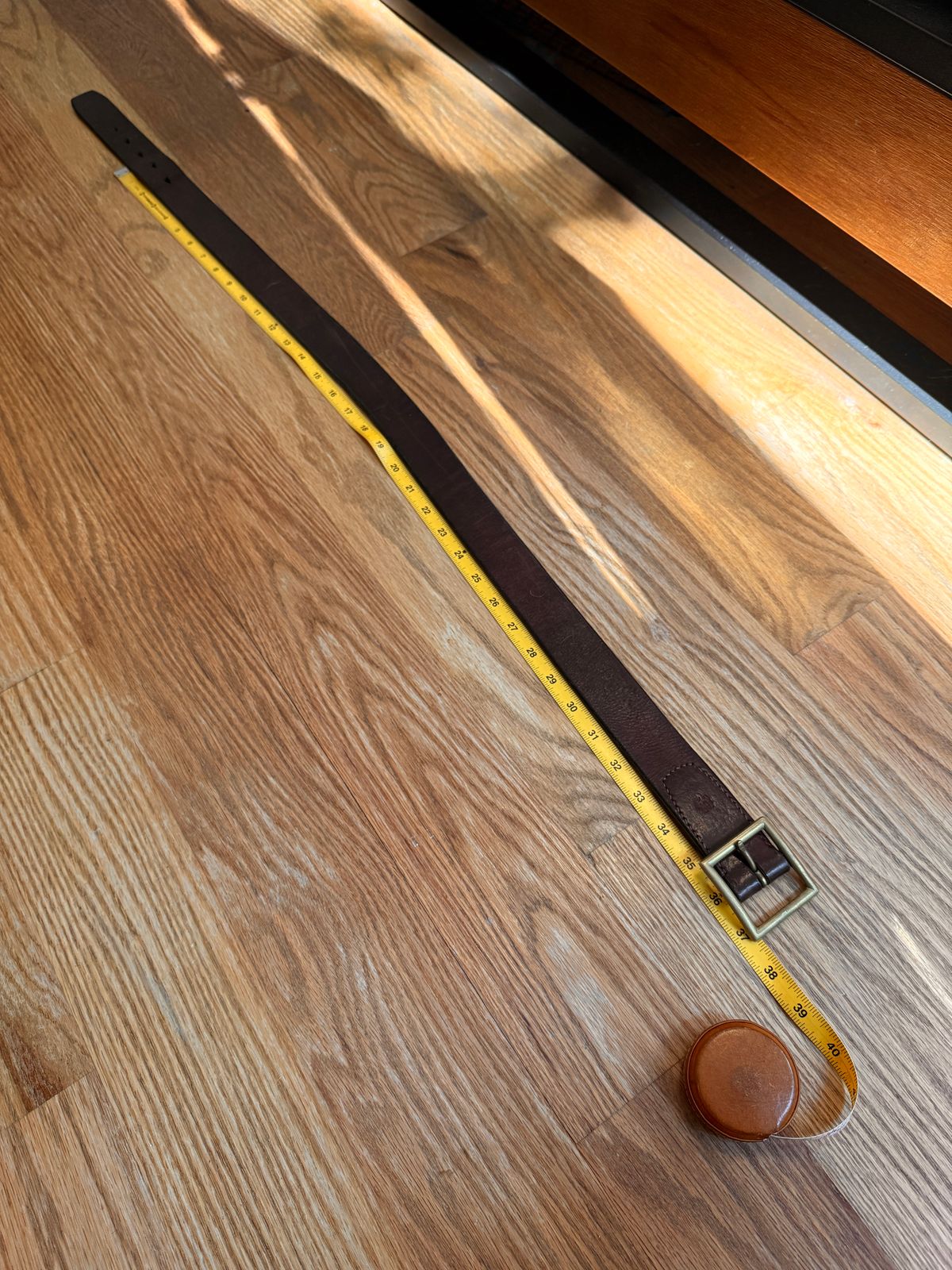 Photo by tlmader on September 18, 2025 of the Wild Frontier Goods Garrison Belt in Shonan Chocolate Saddle Leather.