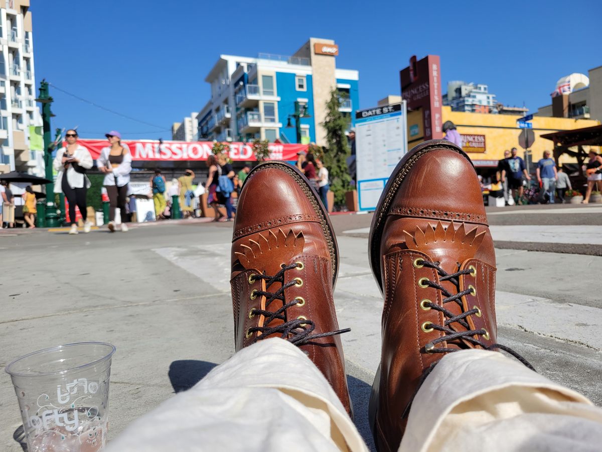 Photo by tlmader on May 1, 2022 of the White Kloud Blucher.87 in Leder Ogawa Coffee Shell Cordovan.