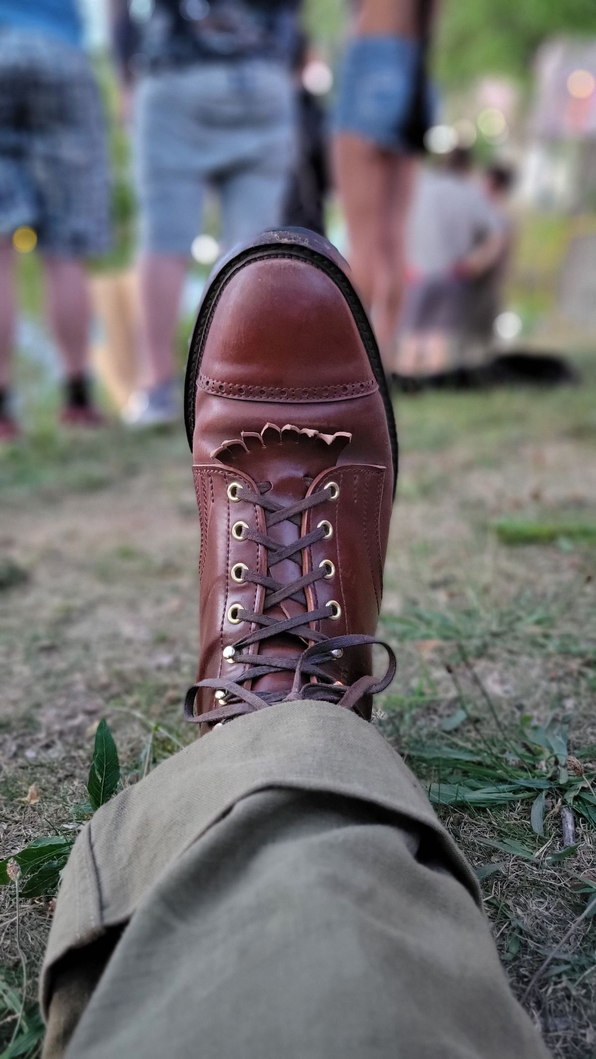 Photo by tlmader on July 5, 2022 of the White Kloud Blucher.87 in Leder Ogawa Coffee Shell Cordovan.