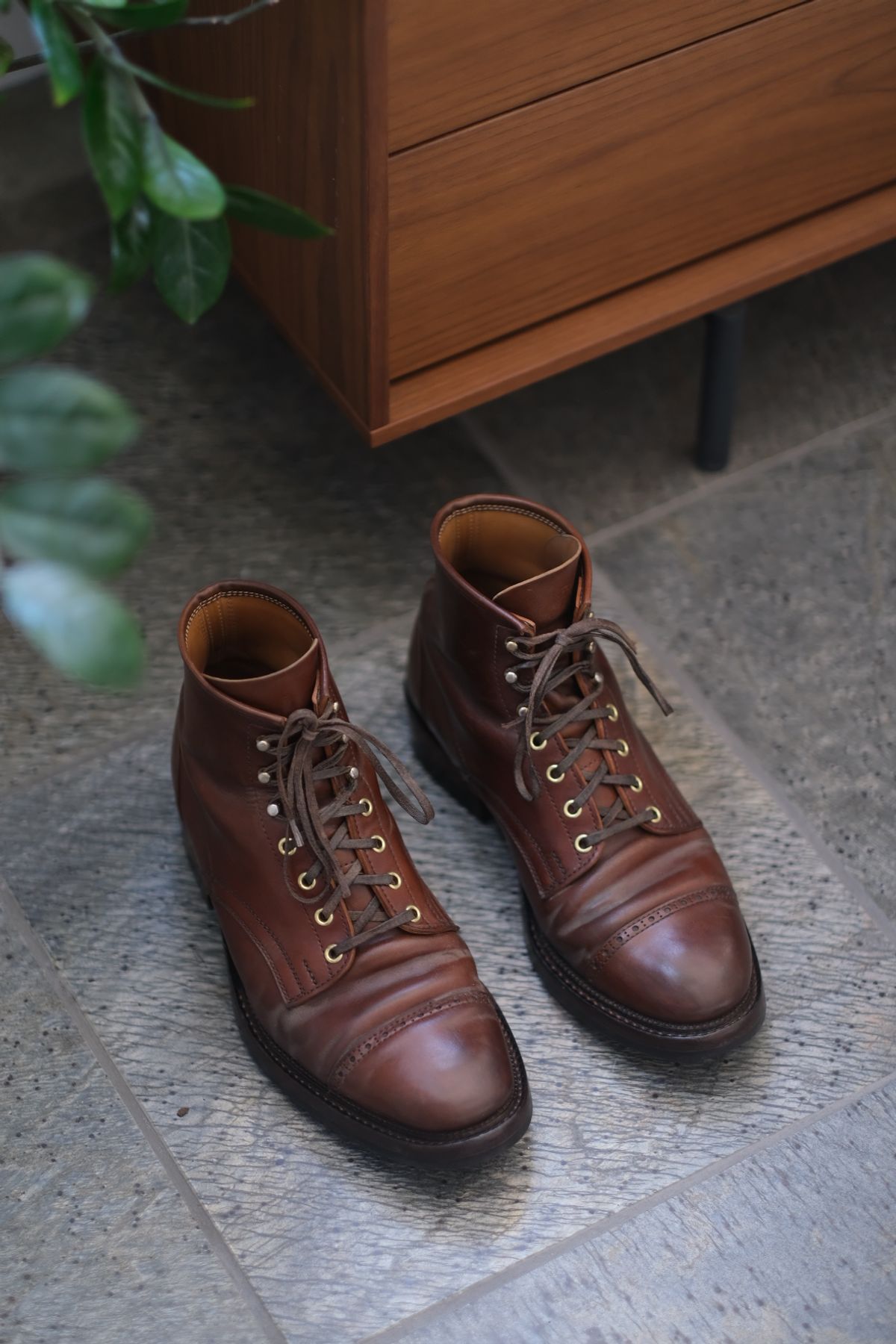 Photo by tlmader on June 30, 2023 of the White Kloud Blucher.87 in Leder Ogawa Coffee Shell Cordovan.