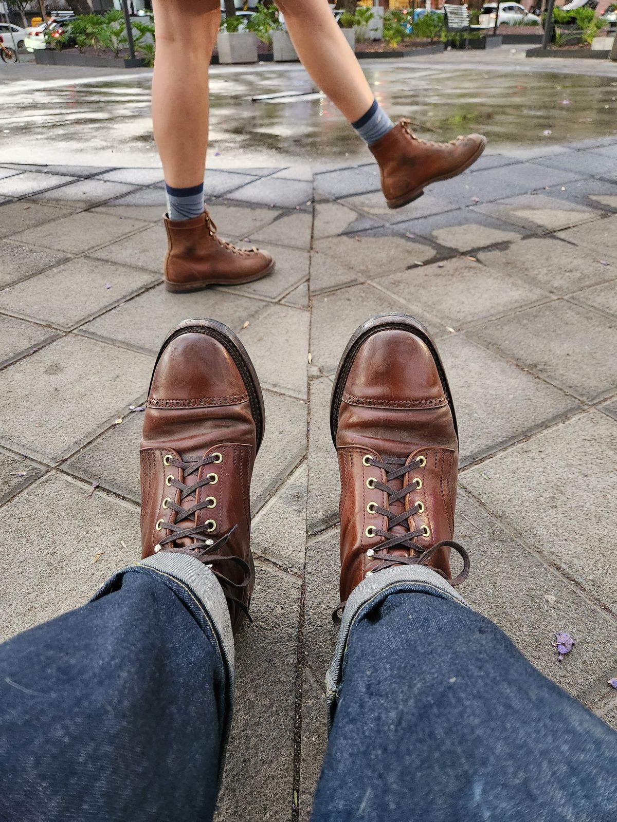 Photo by tlmader on April 13, 2024 of the White Kloud Blucher.87 in Leder Ogawa Coffee Shell Cordovan.