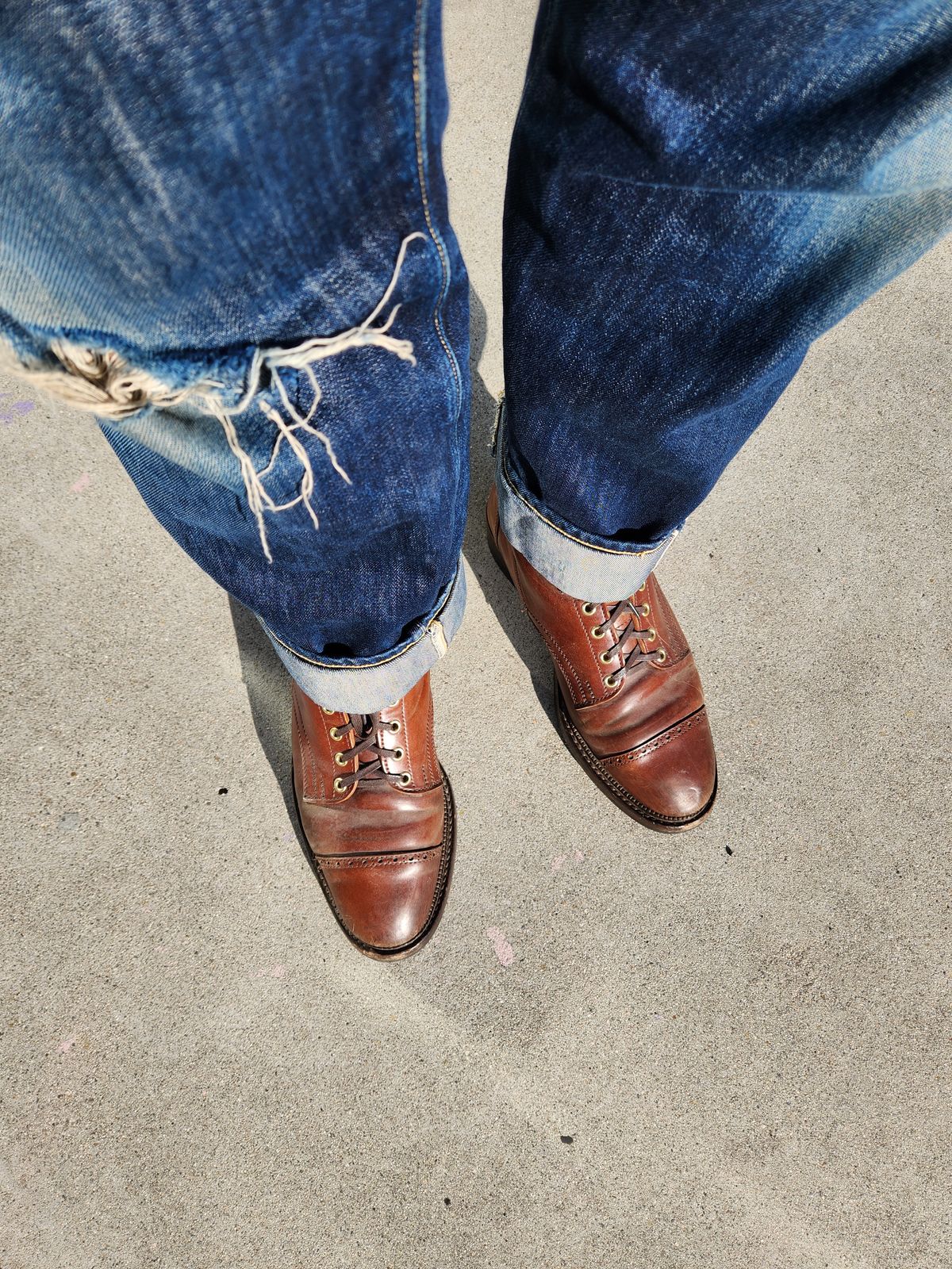 Photo by tlmader on May 18, 2024 of the White Kloud Blucher.87 in Leder Ogawa Coffee Shell Cordovan.