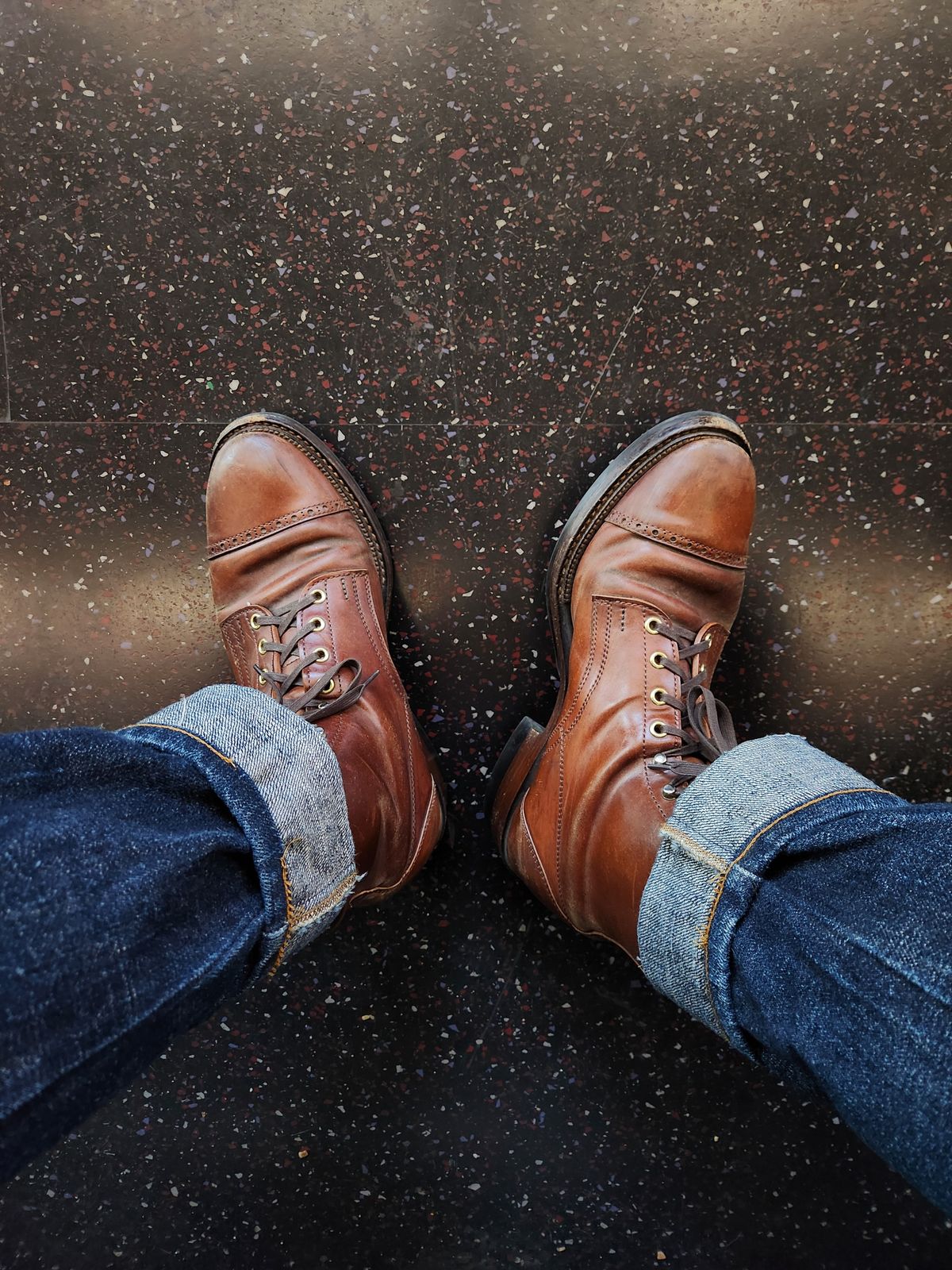 Photo by tlmader on October 11, 2024 of the White Kloud Blucher.87 in Leder Ogawa Coffee Shell Cordovan.
