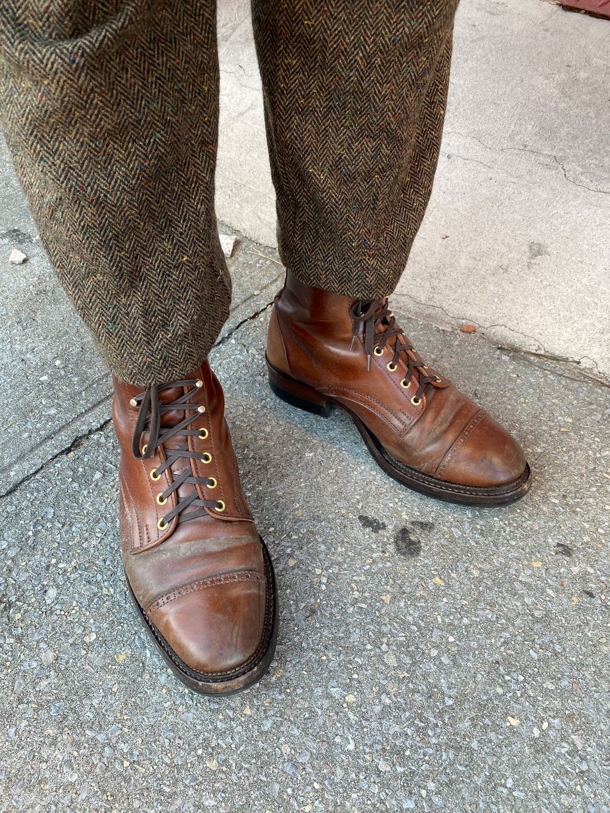 Photo by tlmader on January 5, 2025 of the White Kloud Blucher.87 in Leder Ogawa Coffee Shell Cordovan.