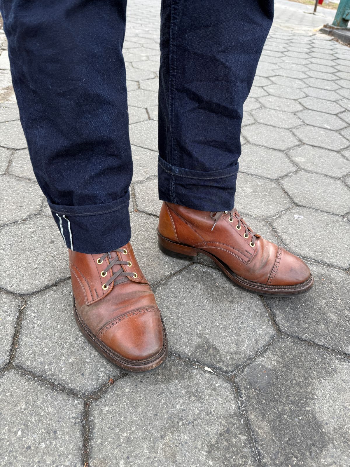 Photo by tlmader on March 19, 2025 of the White Kloud Blucher.87 in Leder Ogawa Coffee Shell Cordovan.