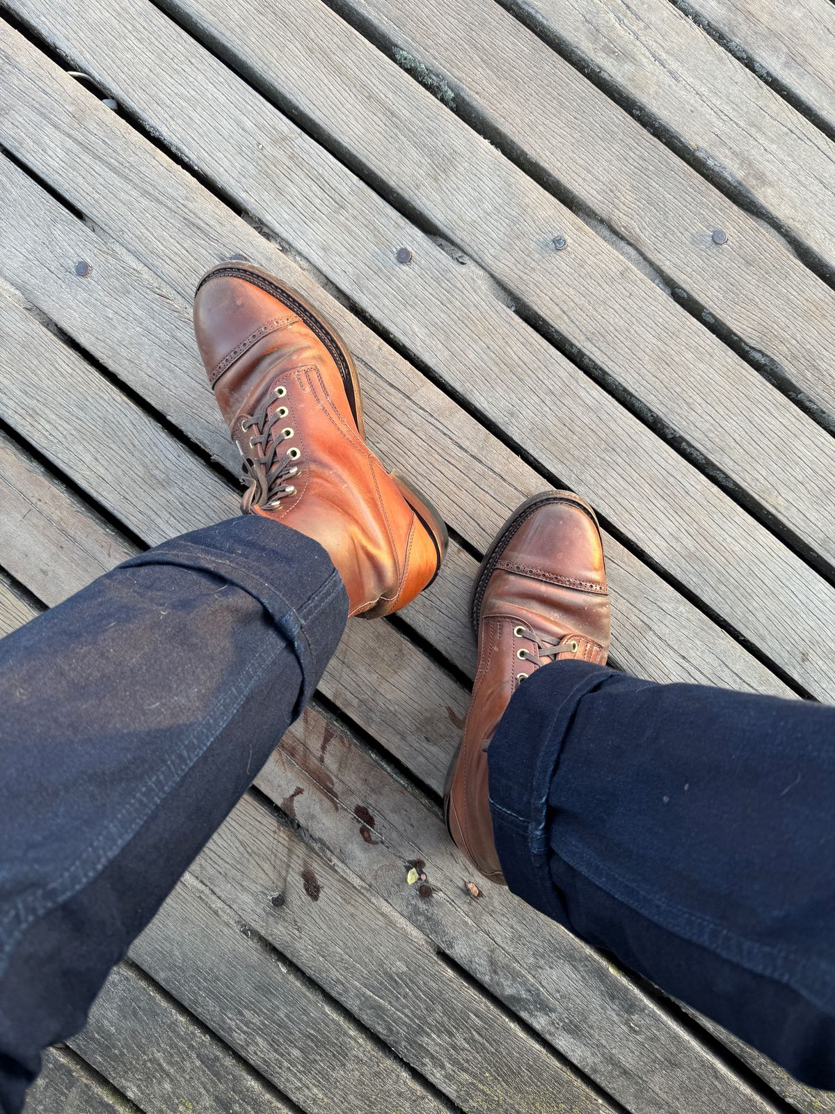 Photo by tlmader on March 22, 2025 of the White Kloud Blucher.87 in Leder Ogawa Coffee Shell Cordovan.