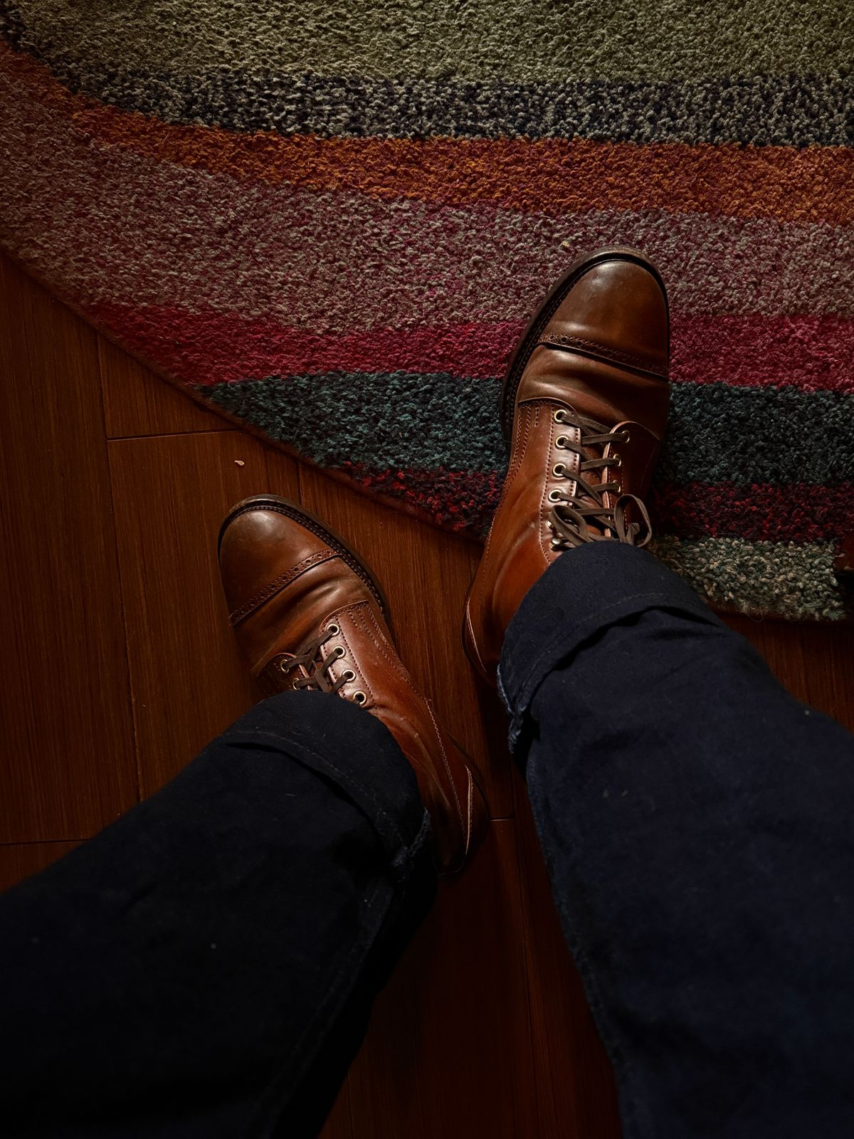 Photo by tlmader on March 27, 2025 of the White Kloud Blucher.87 in Leder Ogawa Coffee Shell Cordovan.