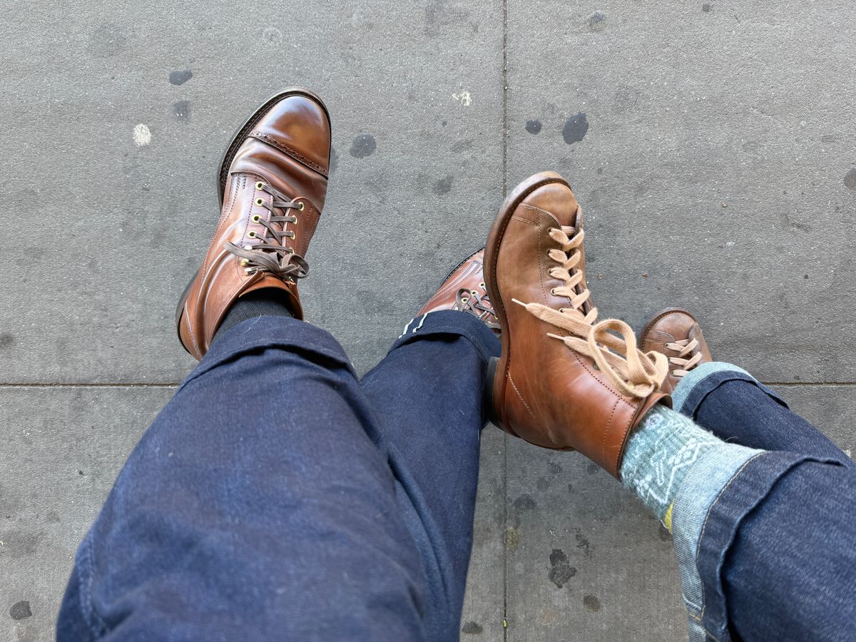 Photo by tlmader on May 10, 2025 of the White Kloud Blucher.87 in Leder Ogawa Coffee Shell Cordovan.