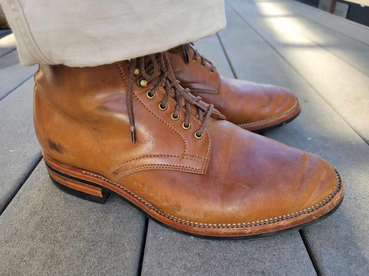 Photo by tlmader on September 23, 2021 of the Flame Panda Service Boot in Horween Bourbon Shell Cordovan.