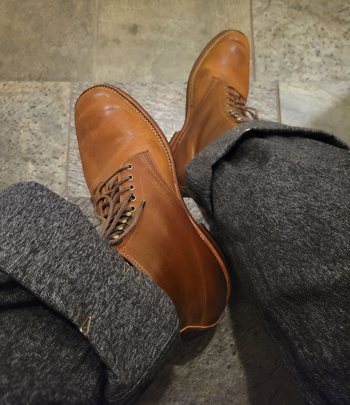 Photo by tlmader on September 30, 2021 of the Flame Panda Service Boot in Horween Bourbon Shell Cordovan.