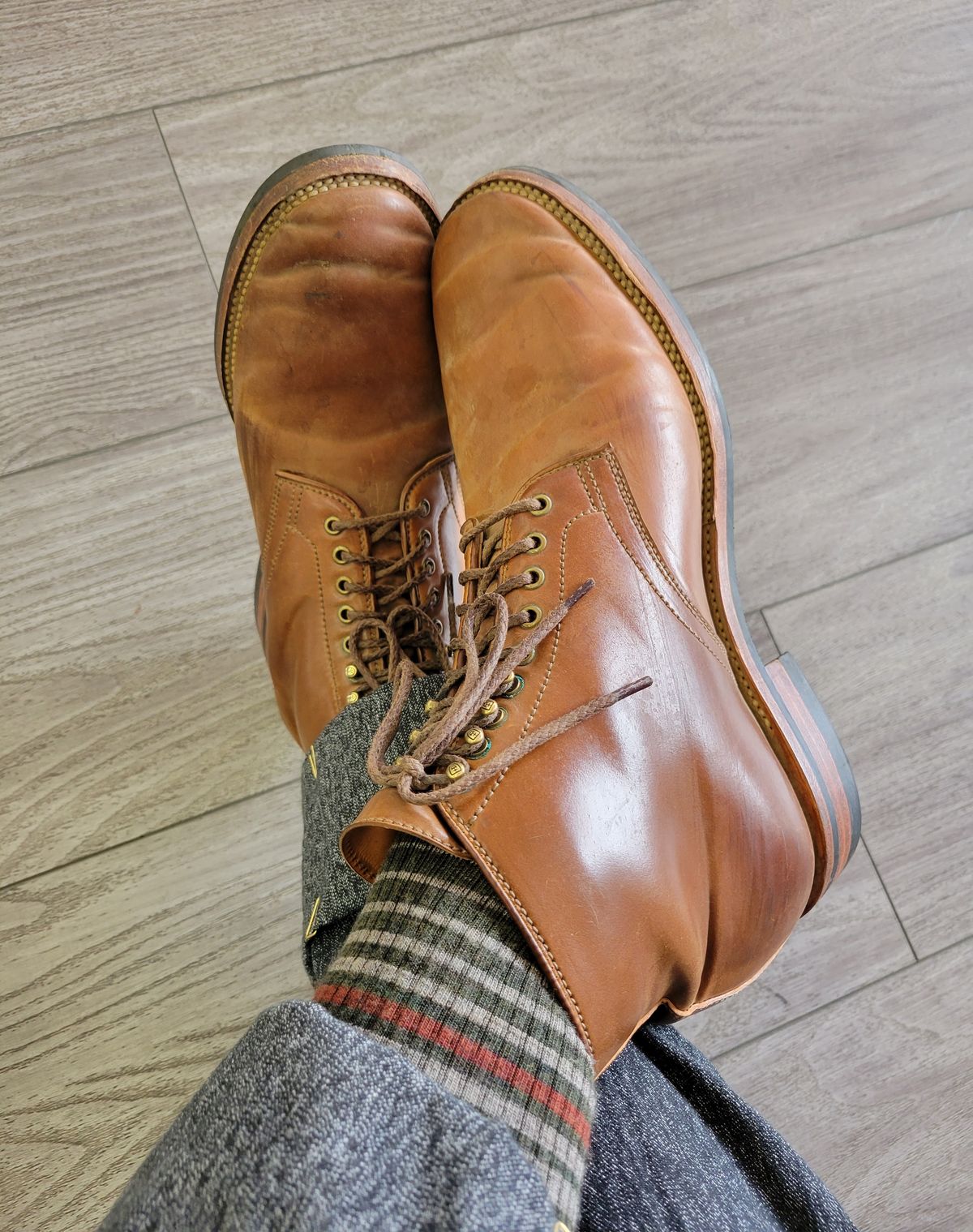 Photo by tlmader on October 7, 2021 of the Flame Panda Service Boot in Horween Bourbon Shell Cordovan.