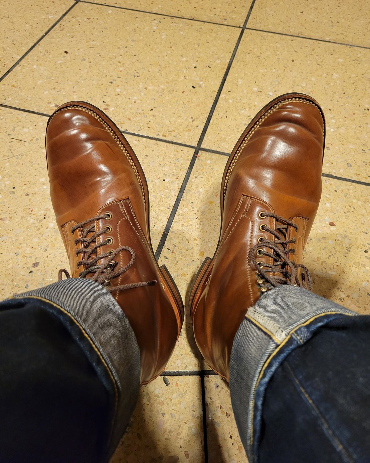 Photo by tlmader on October 7, 2021 of the Flame Panda Service Boot in Horween Bourbon Shell Cordovan.