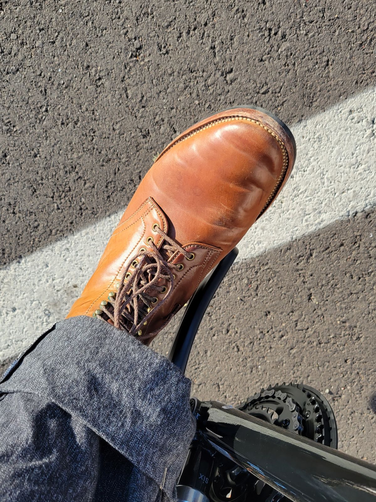 Photo by tlmader on October 23, 2021 of the Flame Panda Service Boot in Horween Bourbon Shell Cordovan.