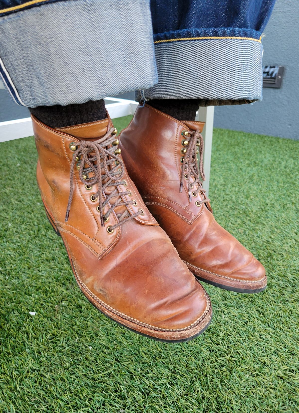 Photo by tlmader on December 9, 2021 of the Flame Panda Service Boot in Horween Bourbon Shell Cordovan.