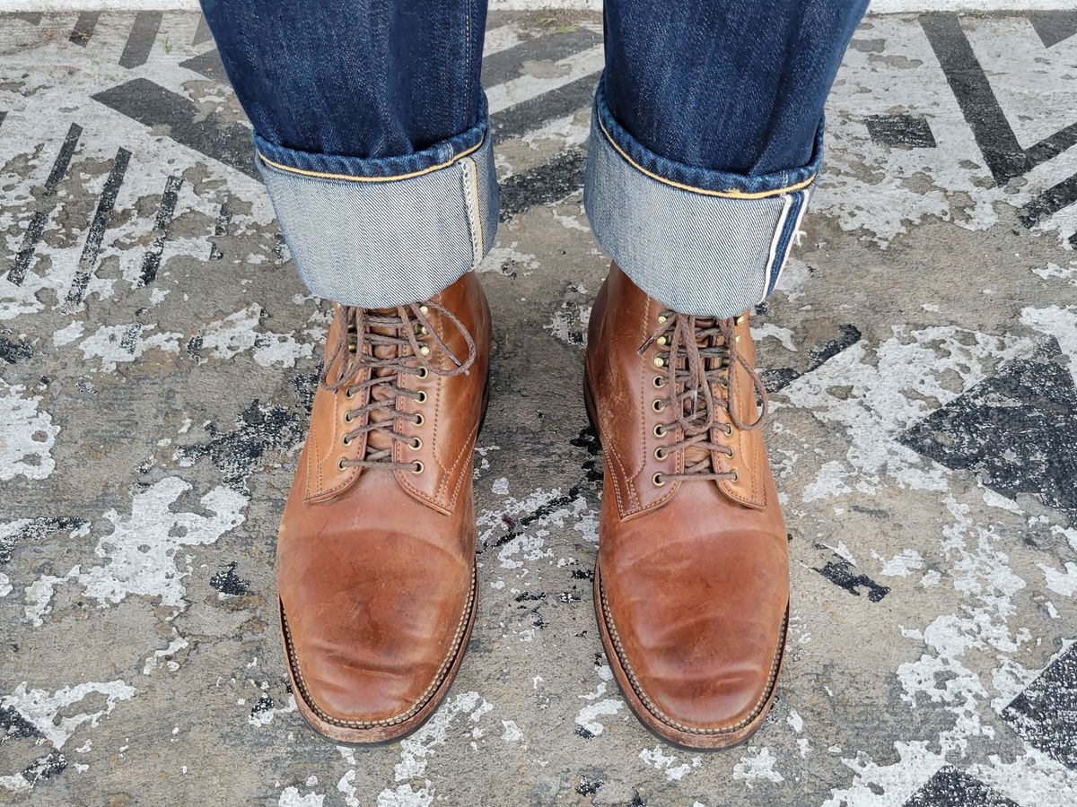 Photo by tlmader on December 12, 2021 of the Flame Panda Service Boot in Horween Bourbon Shell Cordovan.