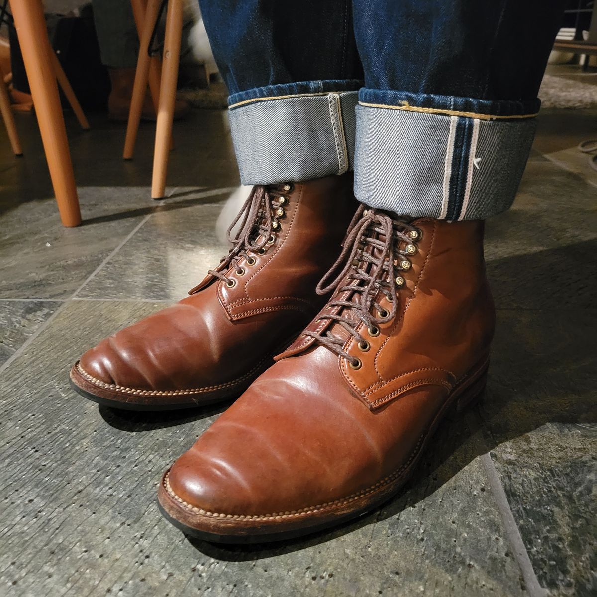 Photo by tlmader on December 15, 2021 of the Flame Panda Service Boot in Horween Bourbon Shell Cordovan.