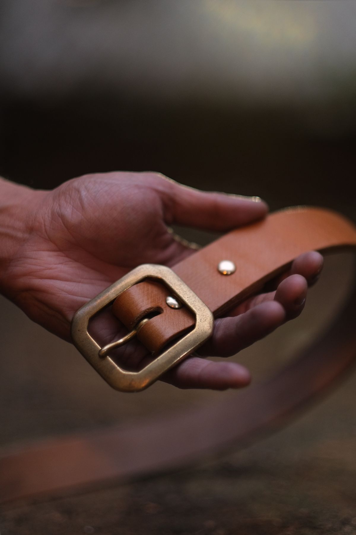 Photo by tlmader on November 5, 2025 of the Titletown Goods Garrison Belt in J&FJ Baker Natural Cross Hatch Bridle.
