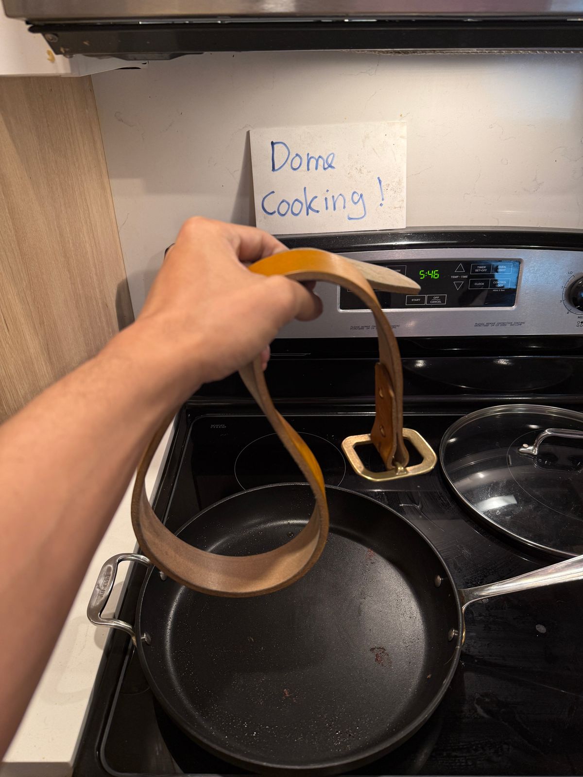 Photo by tlmader on November 5, 2025 of the Titletown Goods Garrison Belt in J&FJ Baker Natural Cross Hatch Bridle.