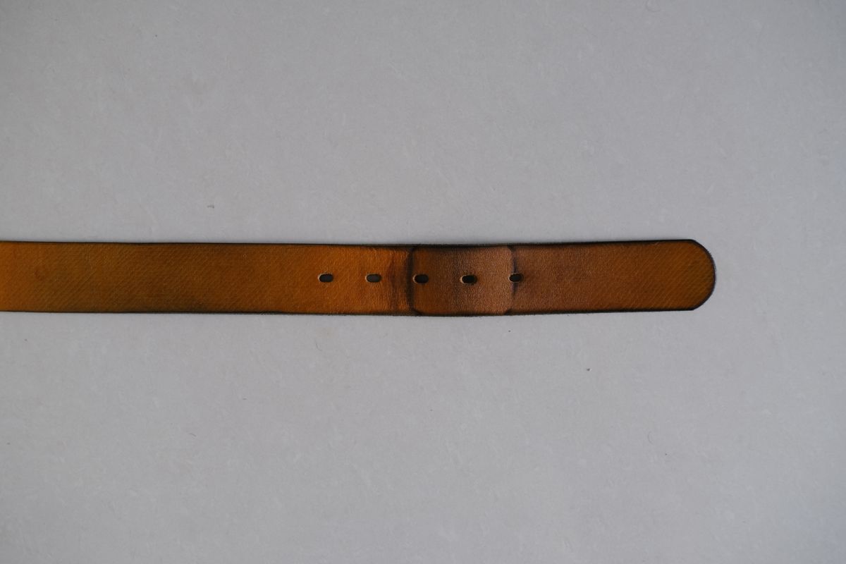 Photo by tlmader on February 2, 2026 of the Titletown Goods Garrison Belt in J&FJ Baker Natural Cross Hatch Bridle.