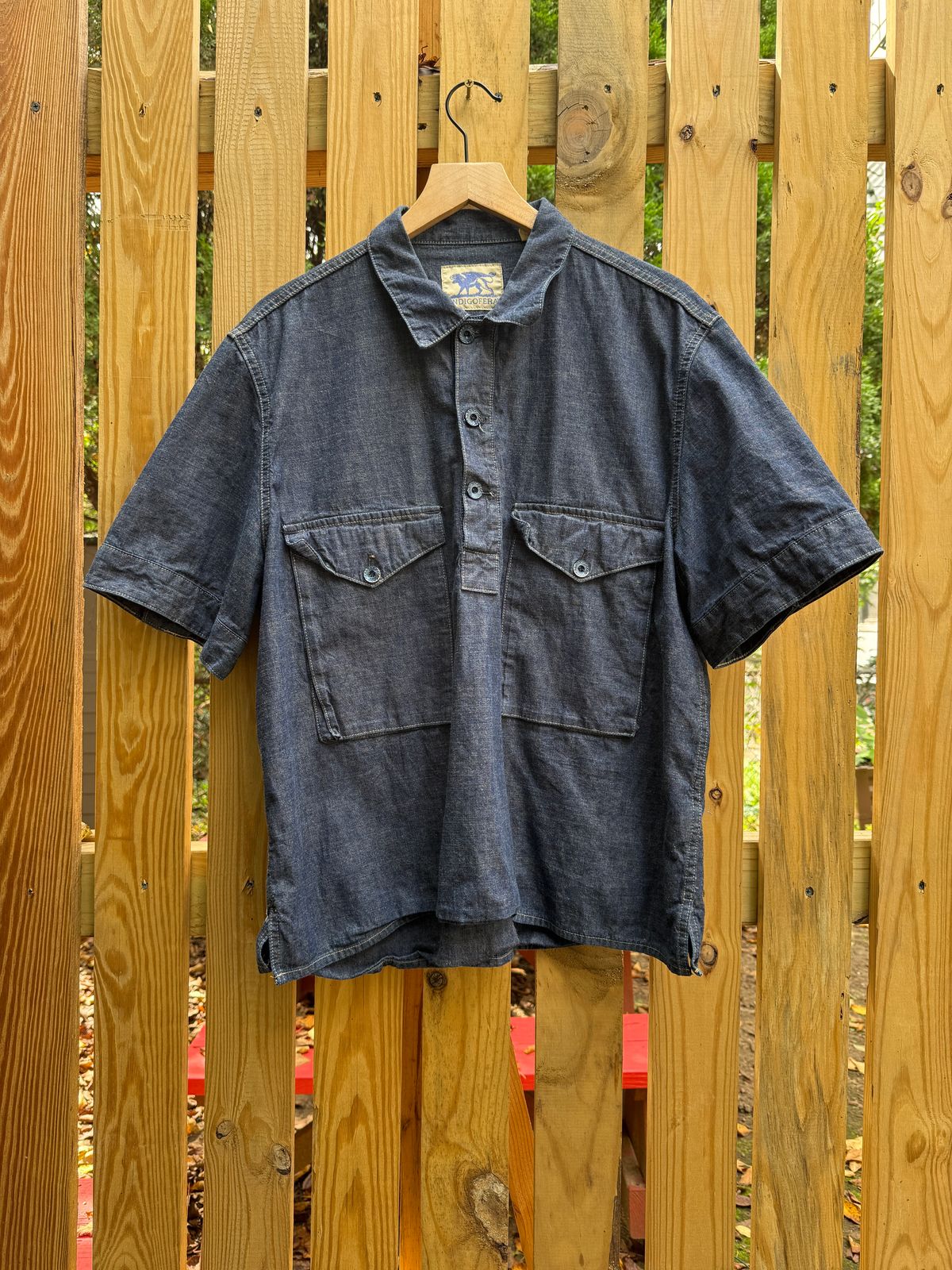 Photo by tlmader on September 27, 2025 of the Indigofera Teeter Shirt in Military Chambray.