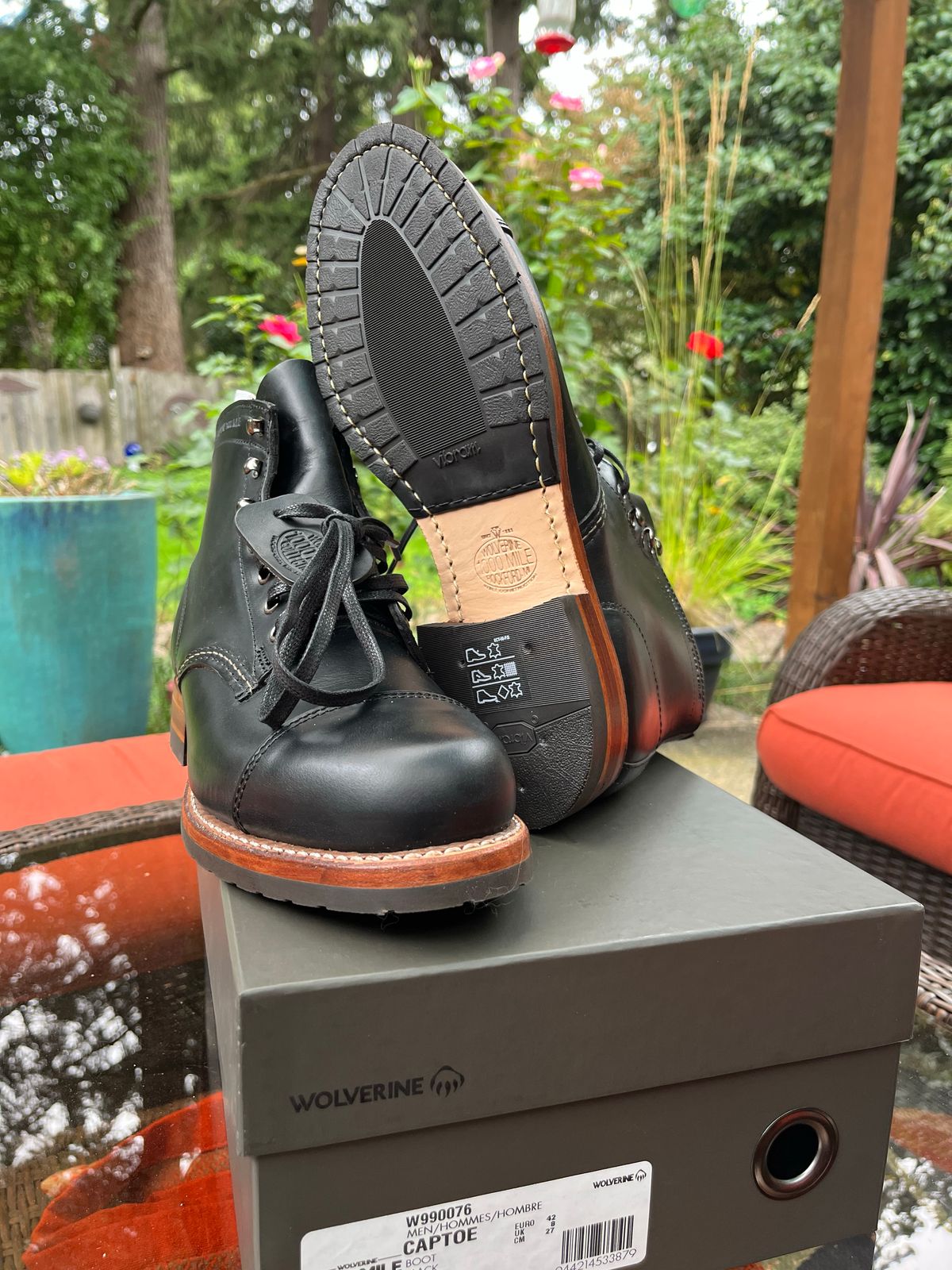 Photo by jenr.l.good on September 22, 2022 of the Wolverine 1000 Mile Cap-Toe Boot in Horween Black Chromexcel.