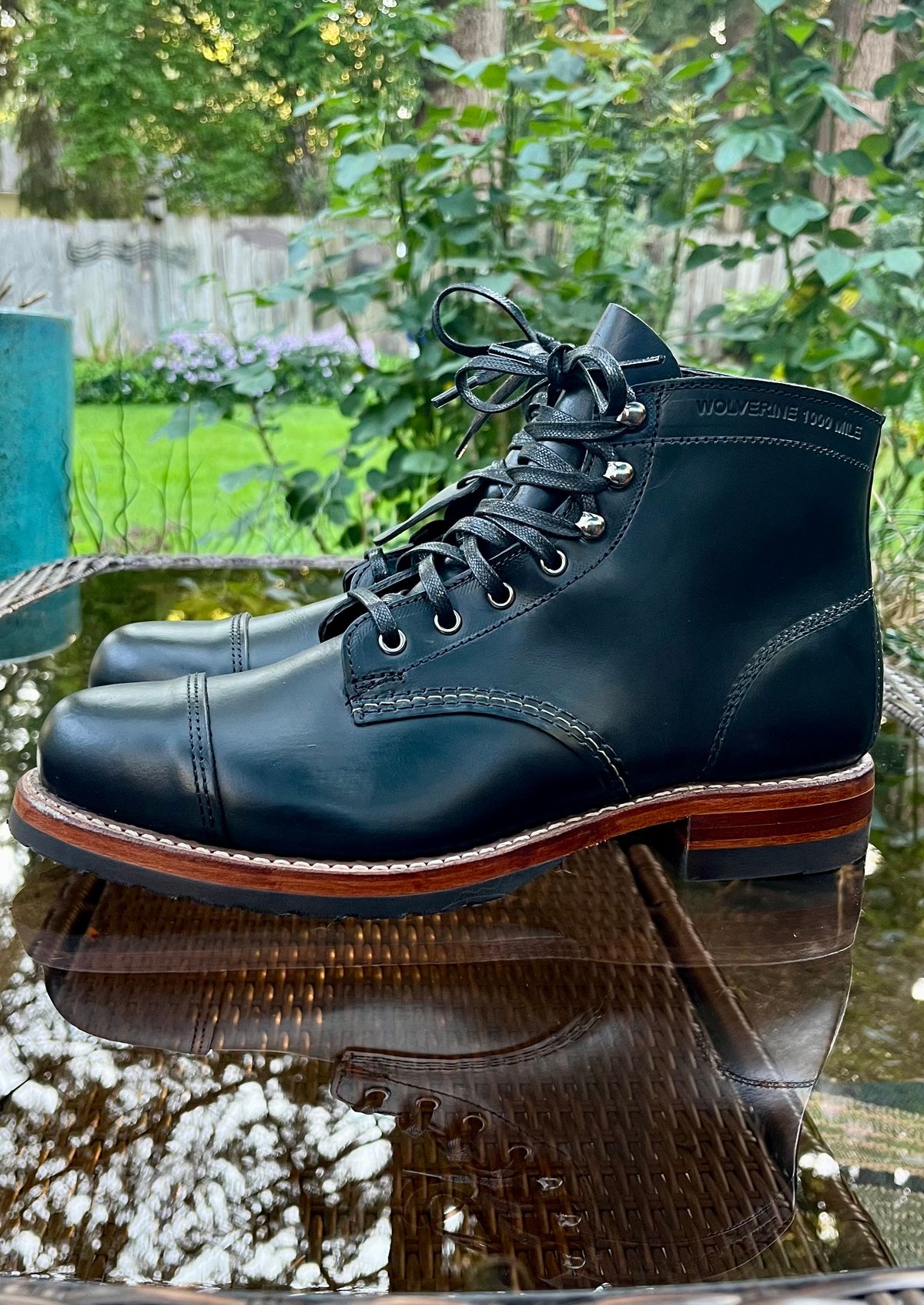 Photo by jenr.l.good on October 2, 2022 of the Wolverine 1000 Mile Cap-Toe Boot in Horween Black Chromexcel.