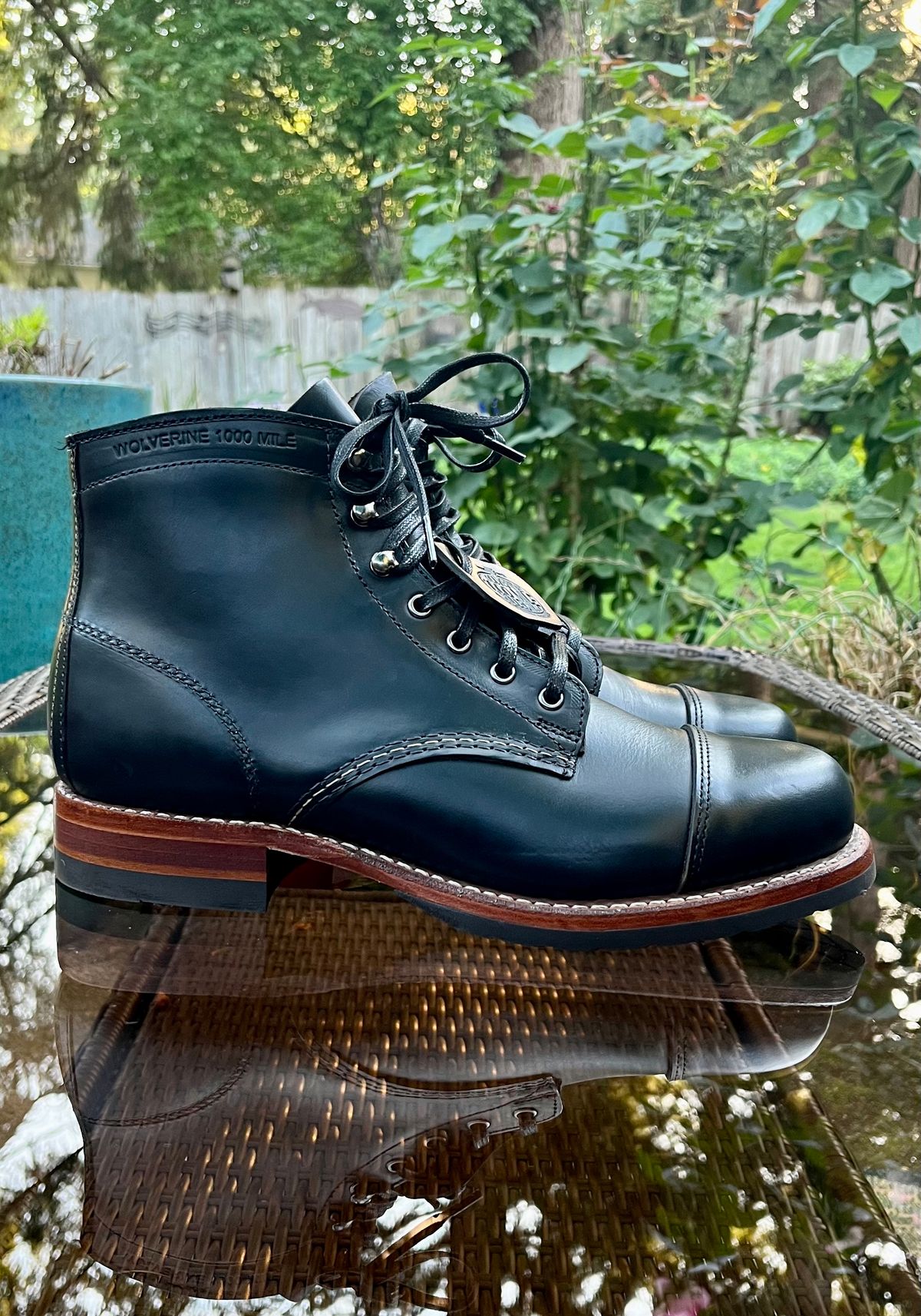 Photo by jenr.l.good on October 2, 2022 of the Wolverine 1000 Mile Cap-Toe Boot in Horween Black Chromexcel.