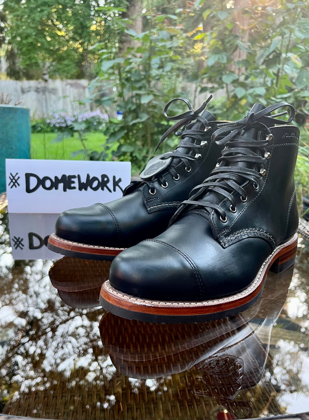 Photo by jenr.l.good on October 2, 2022 of the Wolverine 1000 Mile Cap-Toe Boot in Horween Black Chromexcel.
