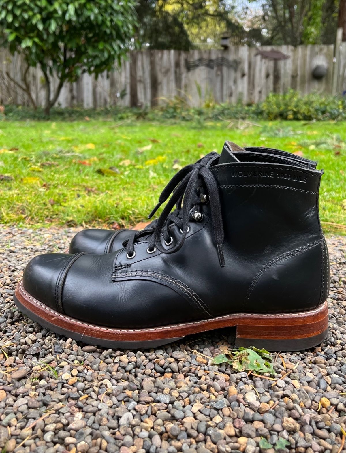 Photo by jenr.l.good on December 1, 2022 of the Wolverine 1000 Mile Cap-Toe Boot in Horween Black Chromexcel.