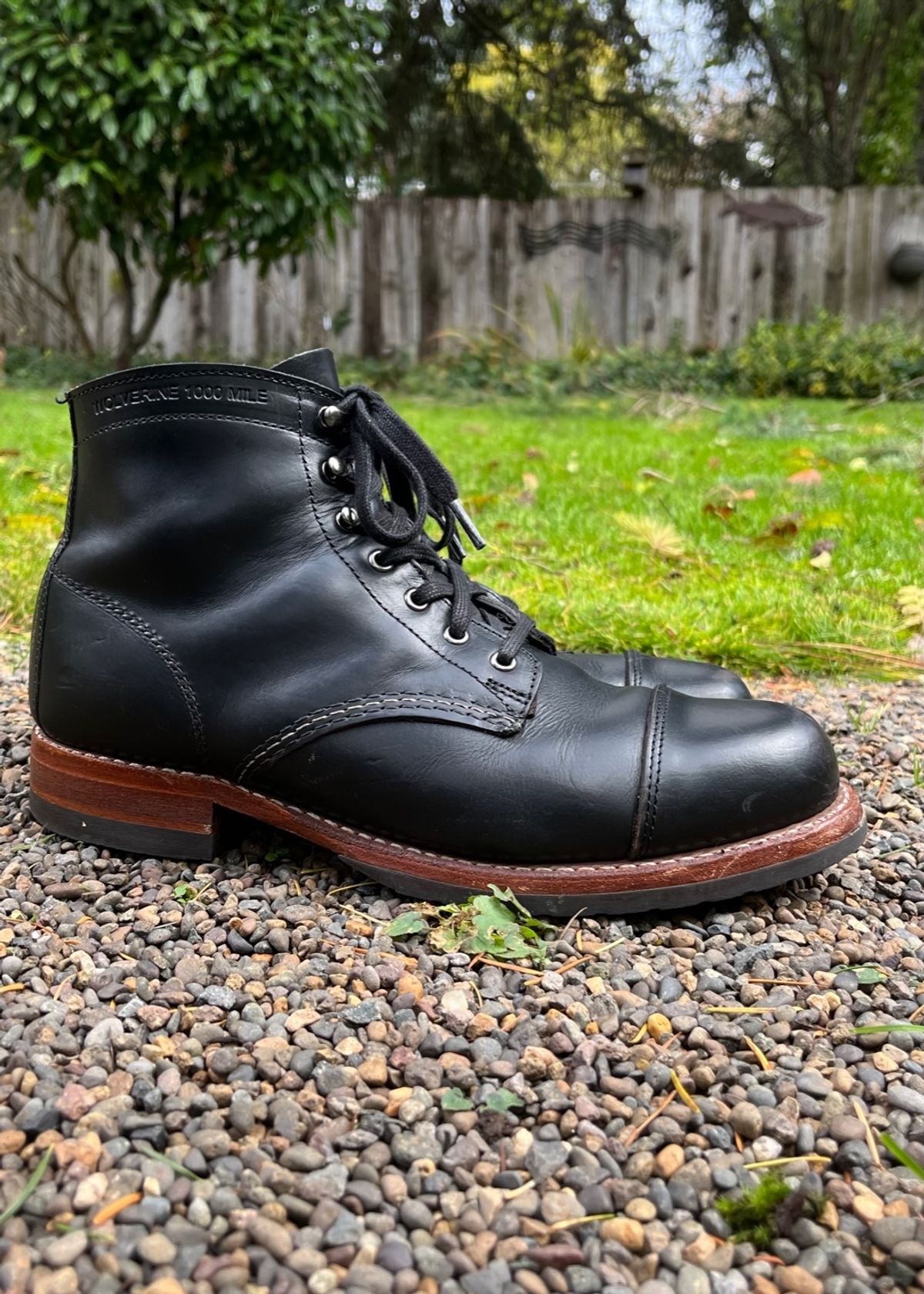 Photo by jenr.l.good on December 1, 2022 of the Wolverine 1000 Mile Cap-Toe Boot in Horween Black Chromexcel.