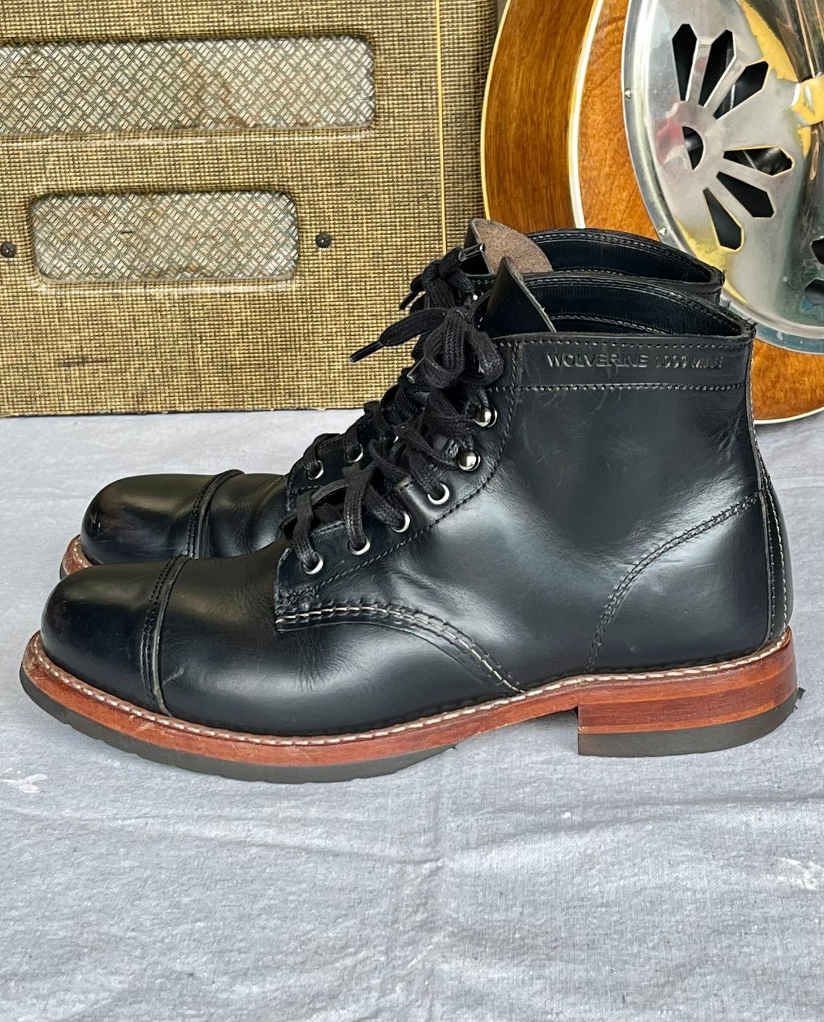 Photo by jenr.l.good on January 3, 2023 of the Wolverine 1000 Mile Cap-Toe Boot in Horween Black Chromexcel.